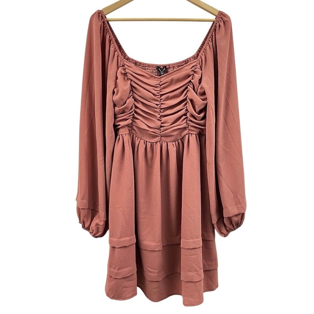 Mittoshop Darling Detailed Ruched Mini Dress Boho Long Sleeve Size Large Costume - Picture 2 of 9